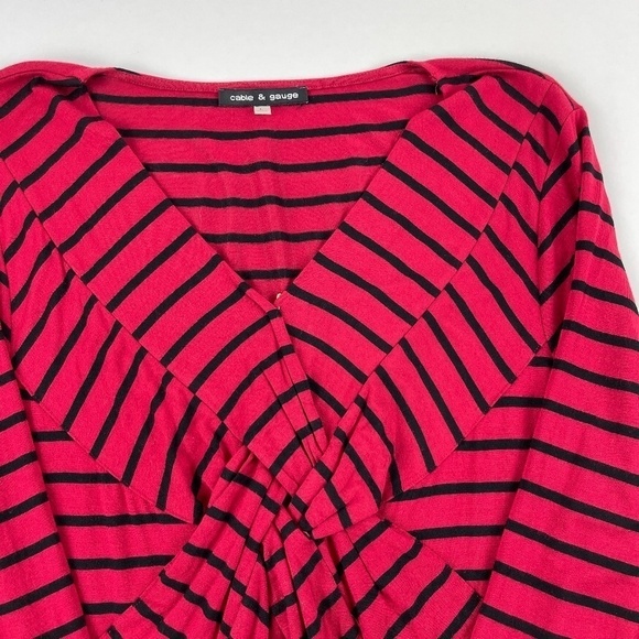 Cable & Gauge Womens Blouse Red Black Stripe Large - Picture 2 of 9